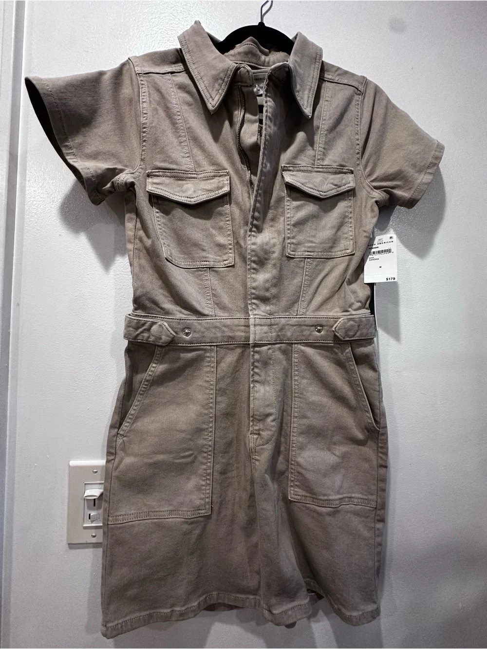 Good American Girl' Utility Shirt Dress in Taupe